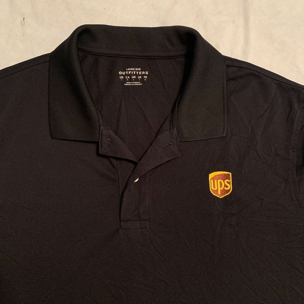 UPS Lands End Polo Black Delivery Employee Uniform Mens L